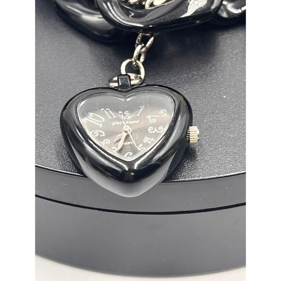 Betsey Johnson Vintage Black Puffy‎ 3D Heart Watch Chain Bracelet BJ7016 - Picture 5 of 10